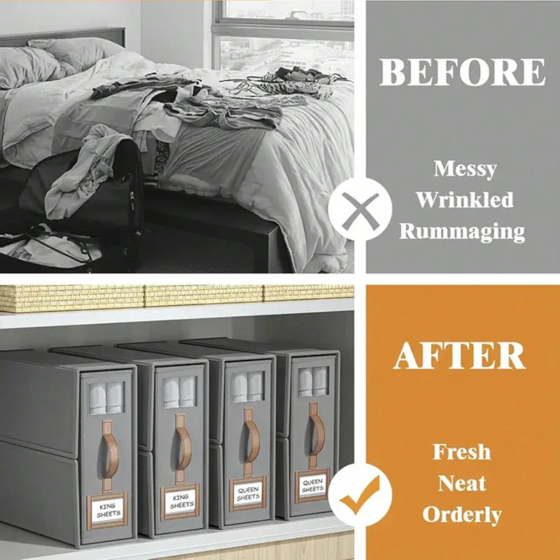 Bed Sheet Foldable Organiser Clothes, Comforter Organiser Large Capacity Zip-On Sheet Organiser for Sheets, Clothes,
