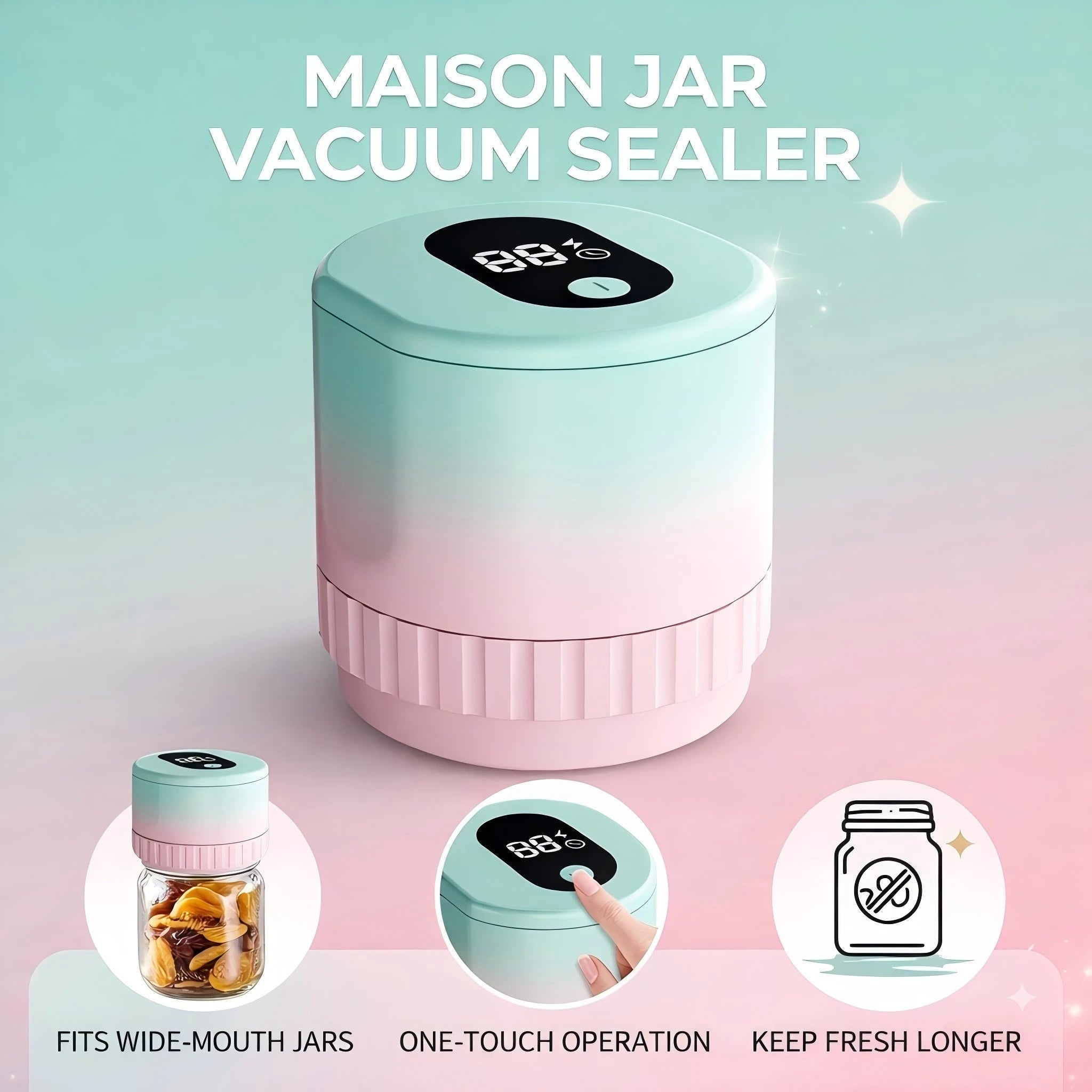 Portable Handheld Vacuum Sealer for Mason Jars – Cordless Kitchen Food Storage Tool