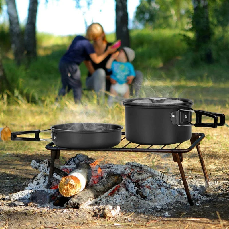 16 Piece Portable Camping Cooking Set Aluminium Pots Pan Kettle Plates and Utensils for Hiking