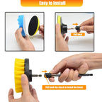 31 Piece Drill Cleaning Brush Attachment Set with Scouring Pads, Sponge Pads & 15cm Extension Shaft