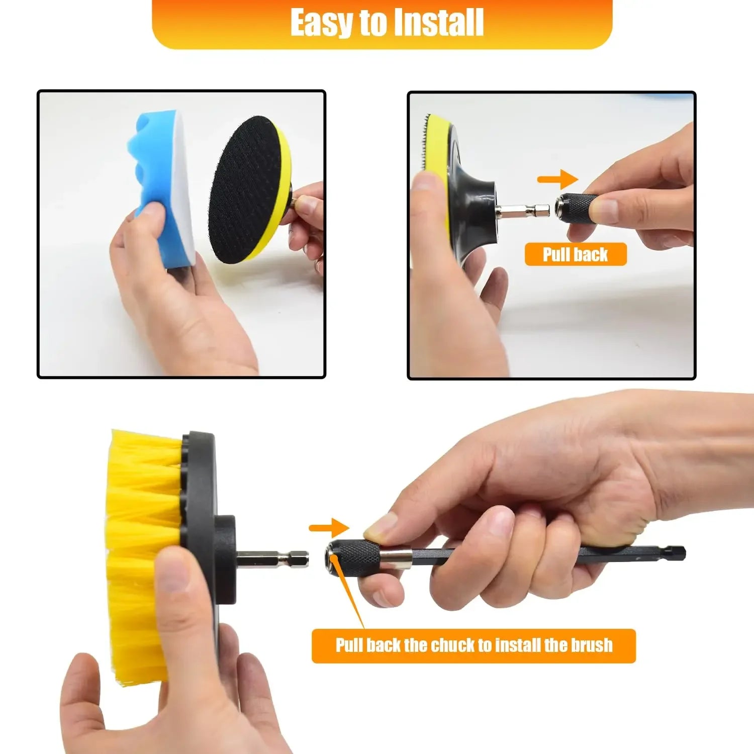 31 Piece Drill Cleaning Brush Attachment Set with Scouring Pads, Sponge Pads & 15cm Extension Shaft