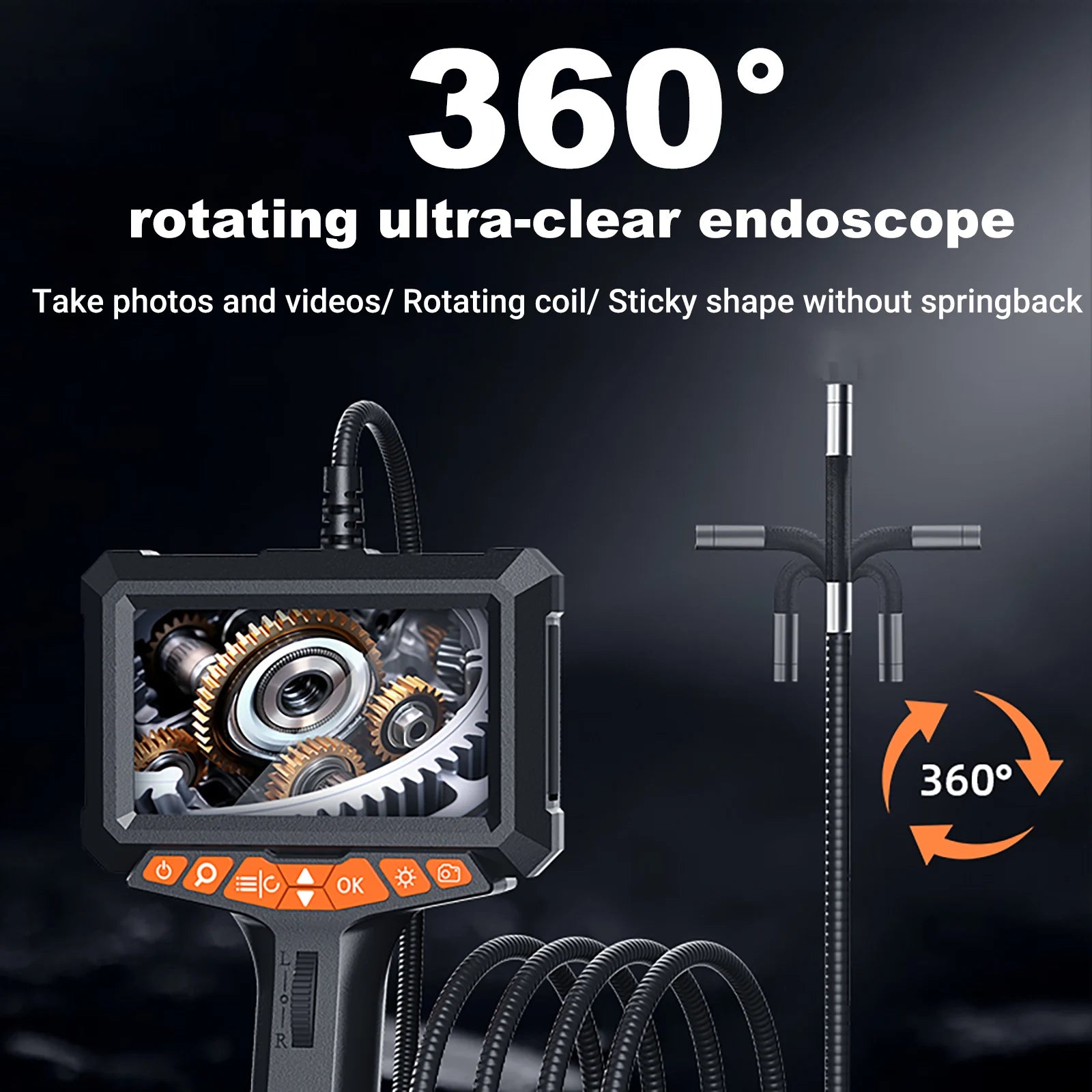 Portable 1080P Inspection Camera with Screen Waterproof 360 Degree Borescope