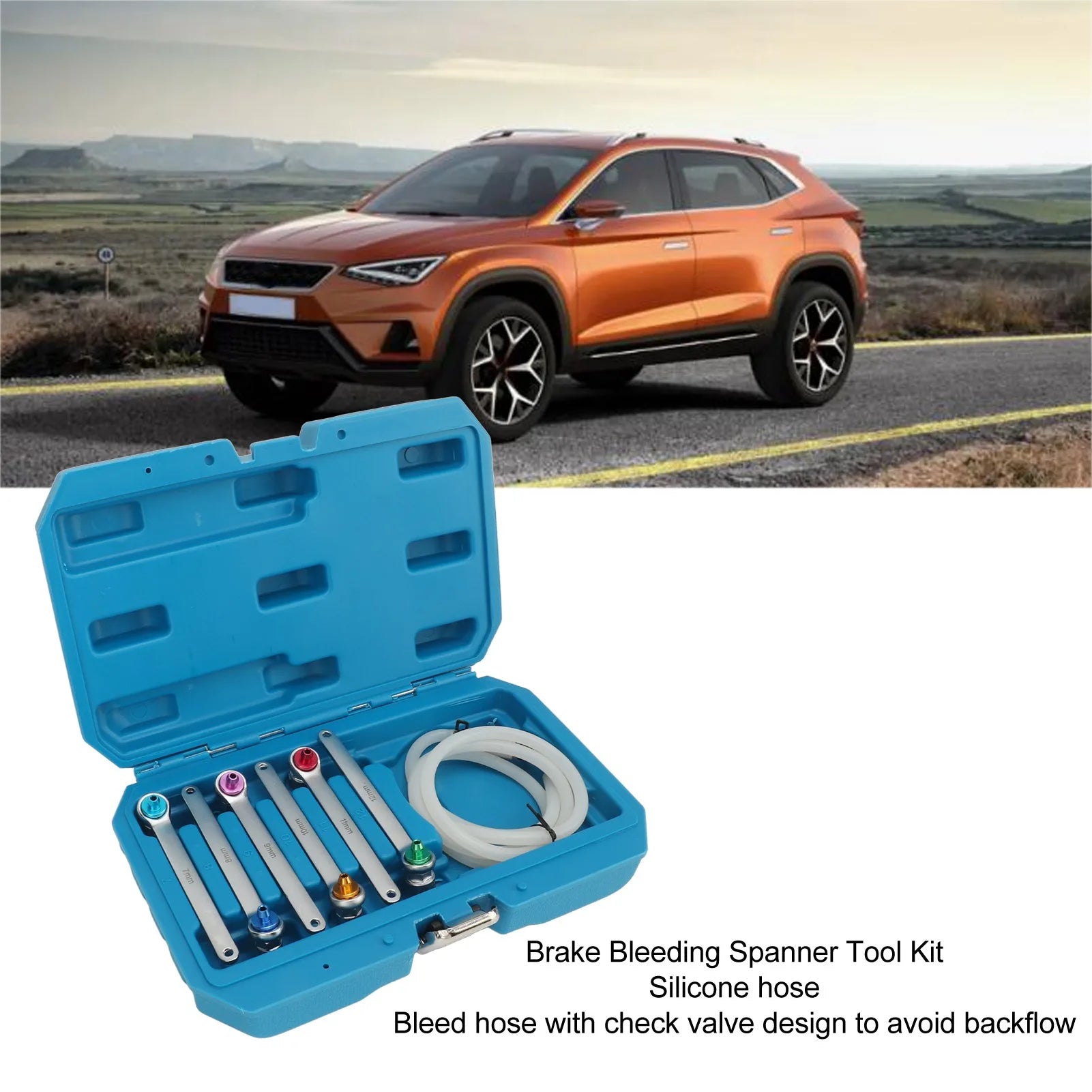 Heavy Duty 7-Piece Brake Bleeder Wrench Kit with Check Valve Hose and Storage Box