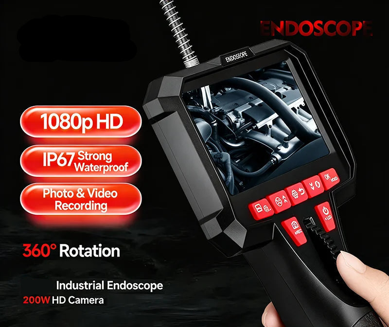 360 Articulating Borescope 1080P 6mm 4.5inch LCD Monitor Industrial Inspection Camera Diesel Engine Inspection Pipeline Aviation