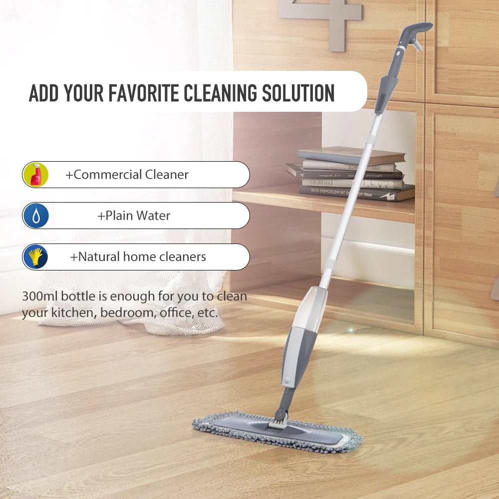 Magic Spray Mop with Reusable Microfiber Pad 360° Rotating Head for Wooden Floors Kitchen Window Cleaning Tool