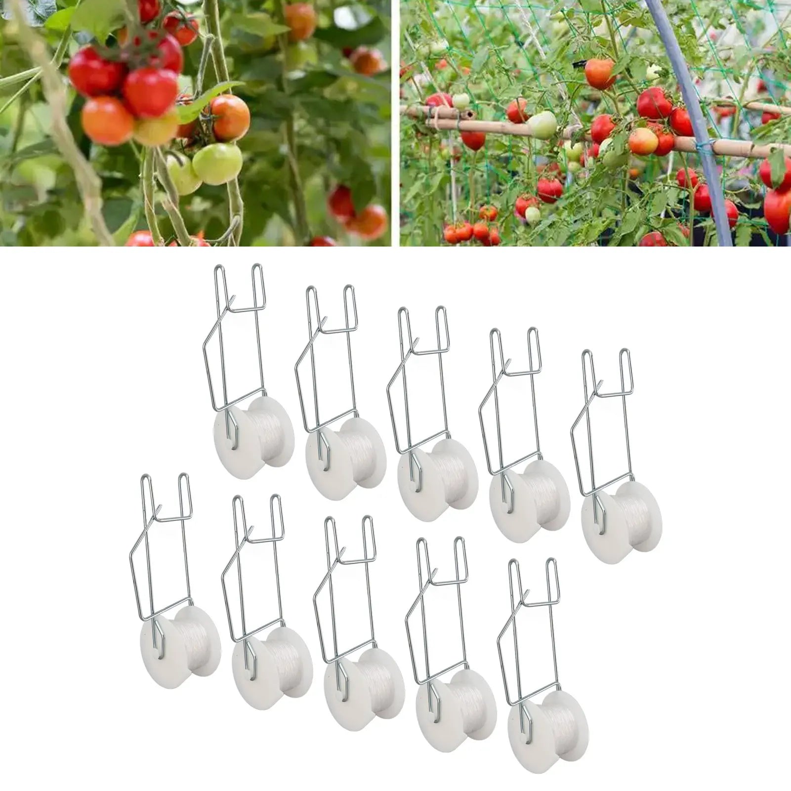 20-Piece Plant Trellis Support Kit with Tomato Hooks Clips and 15m Twine Roller for Garden and Greenhouse