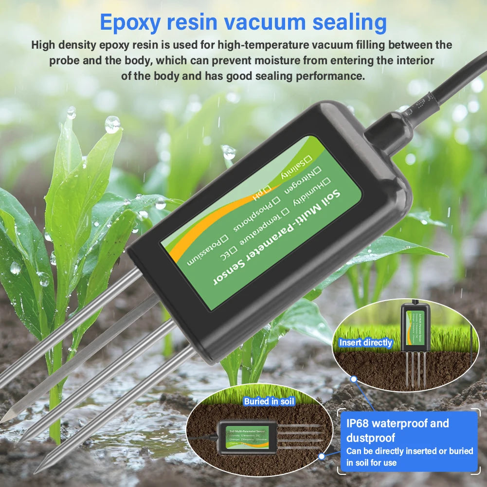 Portable 8-in-1 Soil Tester with USB Mobile Connection for pH EC Moisture NPK and Temperature Monitoring