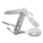 1 pc 6 in 1 Multifunctional Cutlery Set Outdoor Tableware Camping Portable Meal Knife Fork Spoon Bottle Outdoor Camping Cookware