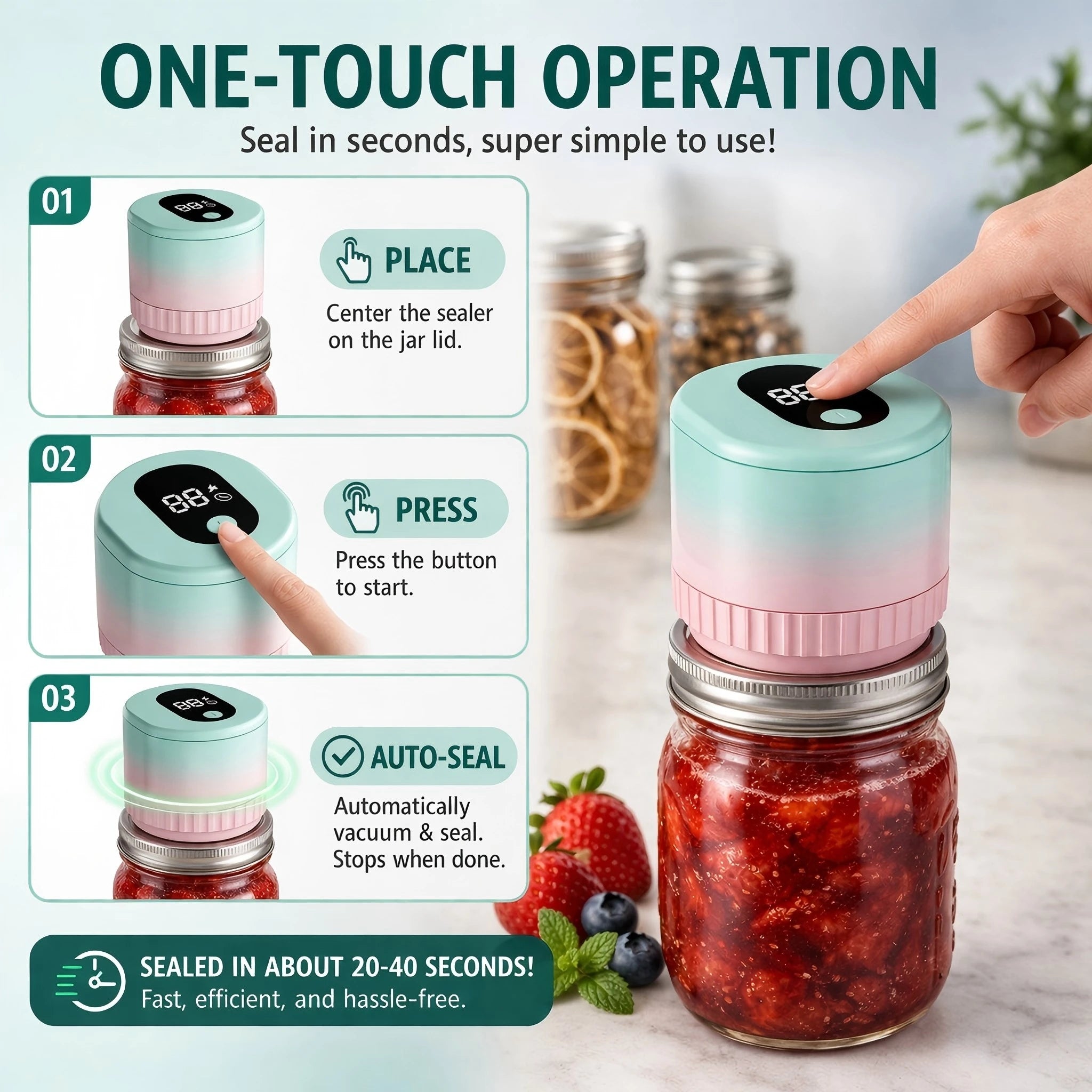 Portable Handheld Vacuum Sealer for Mason Jars – Cordless Kitchen Food Storage Tool