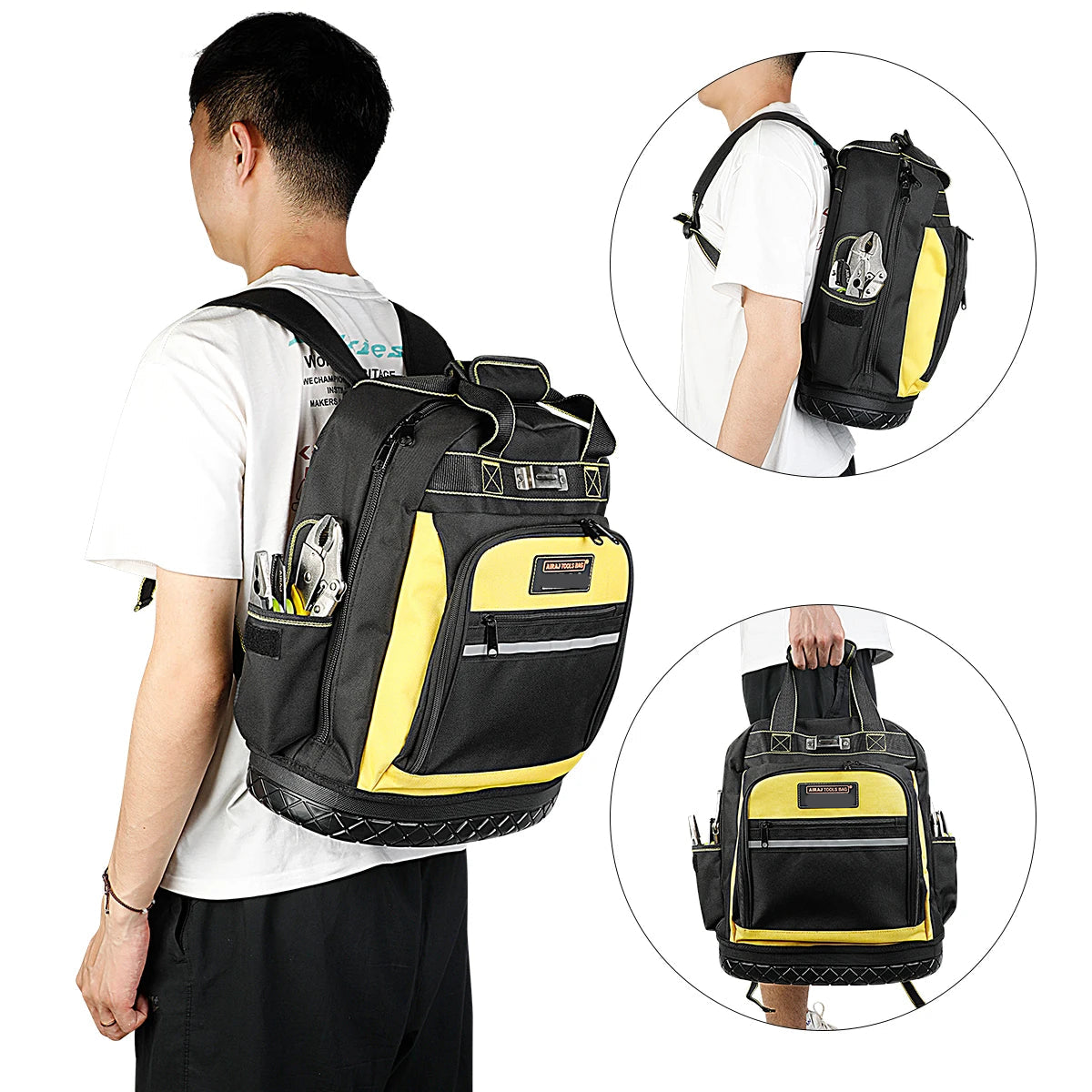 Heavy Duty Tool Backpack Waterproof Oxford Cloth Tool Organizer with Multiple Pockets and Rubber Base