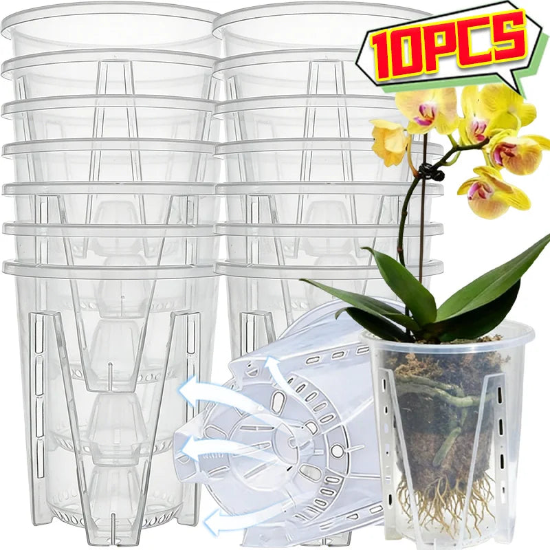 Transparent Orchid Flower Pot with Drainage Holes Breathable Root Control Planter for Indoor Plants Garden Decor