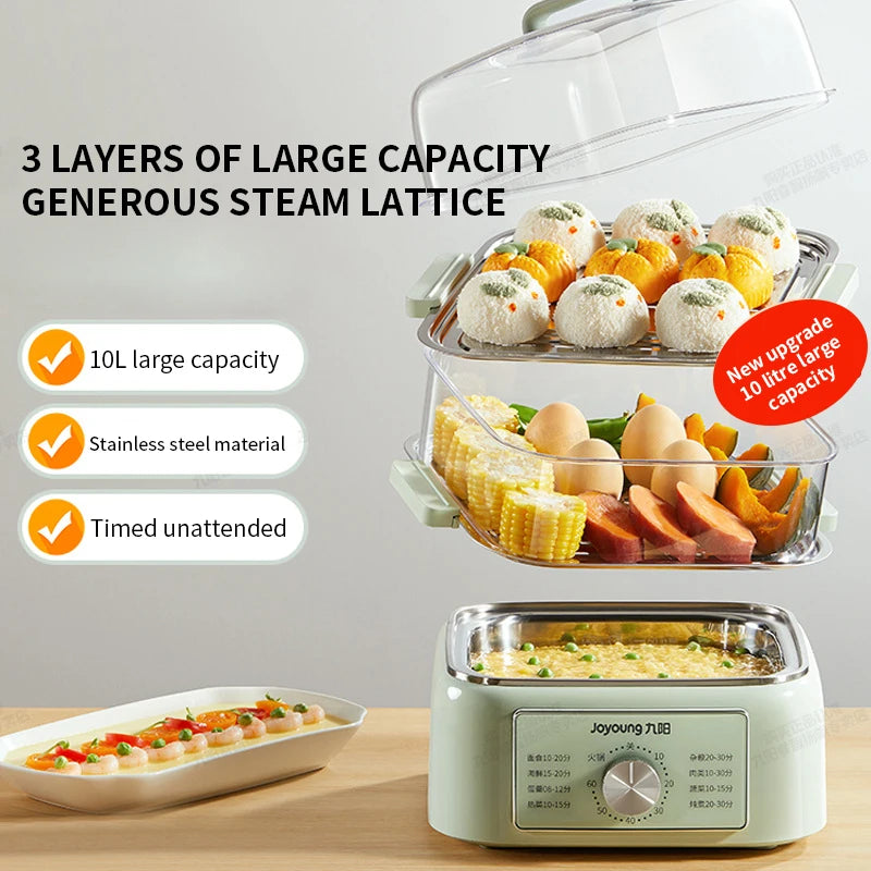 Electric Food Steamer 3 Tier 1000W Multifunction Breakfast Cooker with Timer and Auto Warm Function