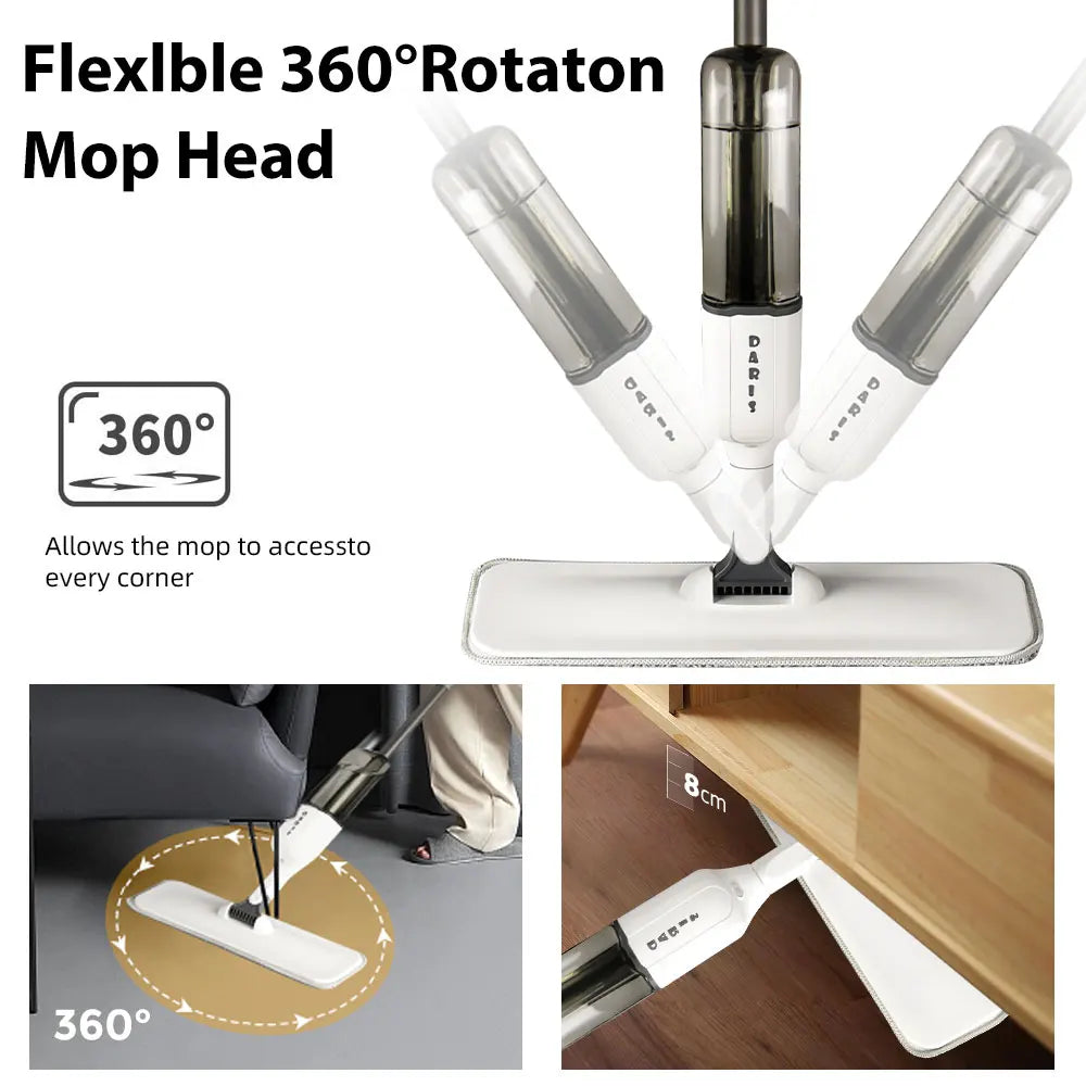360° Spray Mop with 500ML Bottle, Reusable Microfiber Pads & Extendable Handle for Easy Cleaning