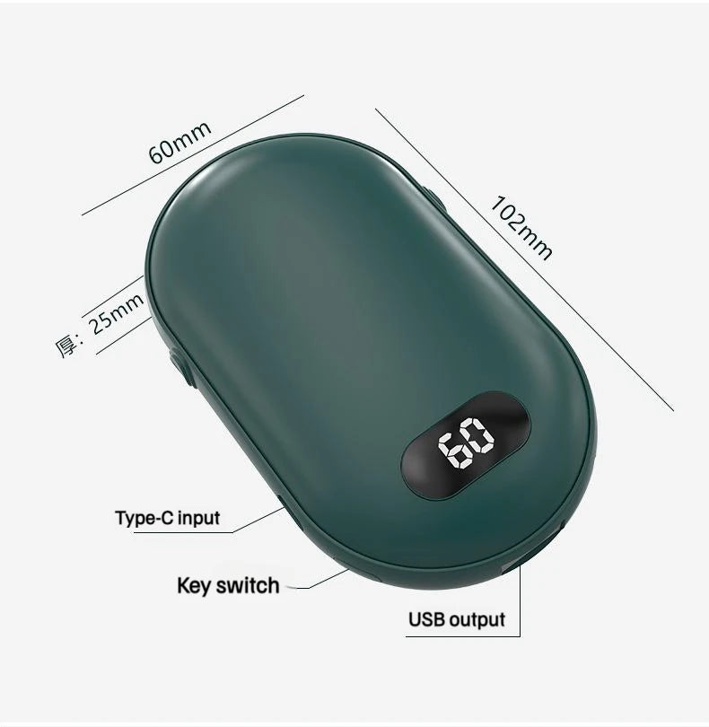 2-in-1 USB Rechargeable Hand Warmer and Portable Power Bank Compact Pocket Warmer for Outdoor Use