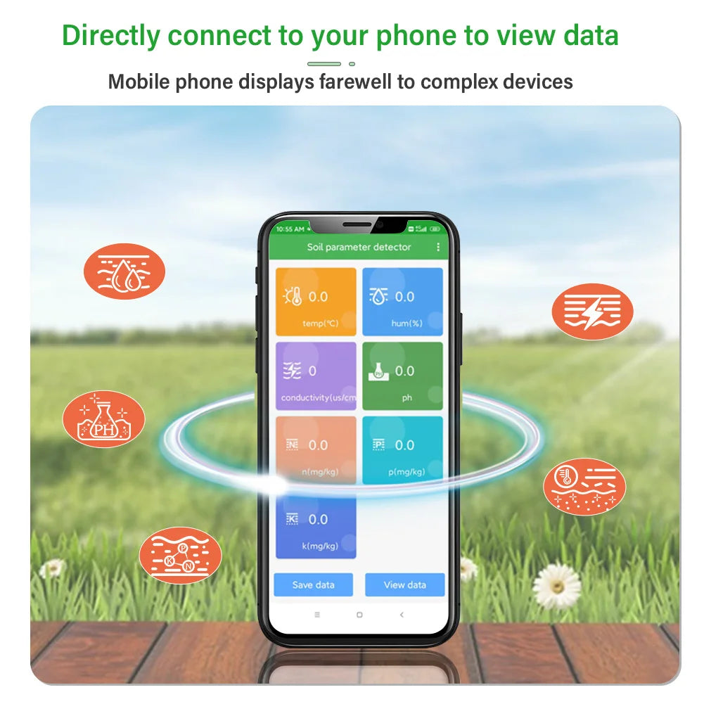 Smart 5-in-1 Soil Sensor with USB Data Logger and App Monitoring for Garden and Farm Soil Testing