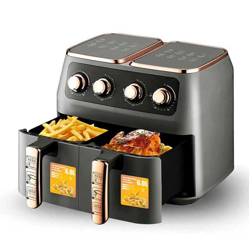 Dual Basket Air Fryer Oven 12L 2800W Digital Multi-Function Countertop Cooker Black