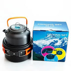 Portable Camping Cookware Set Aluminum Nonstick Pots and Pan with Kettle for Outdoor Cooking