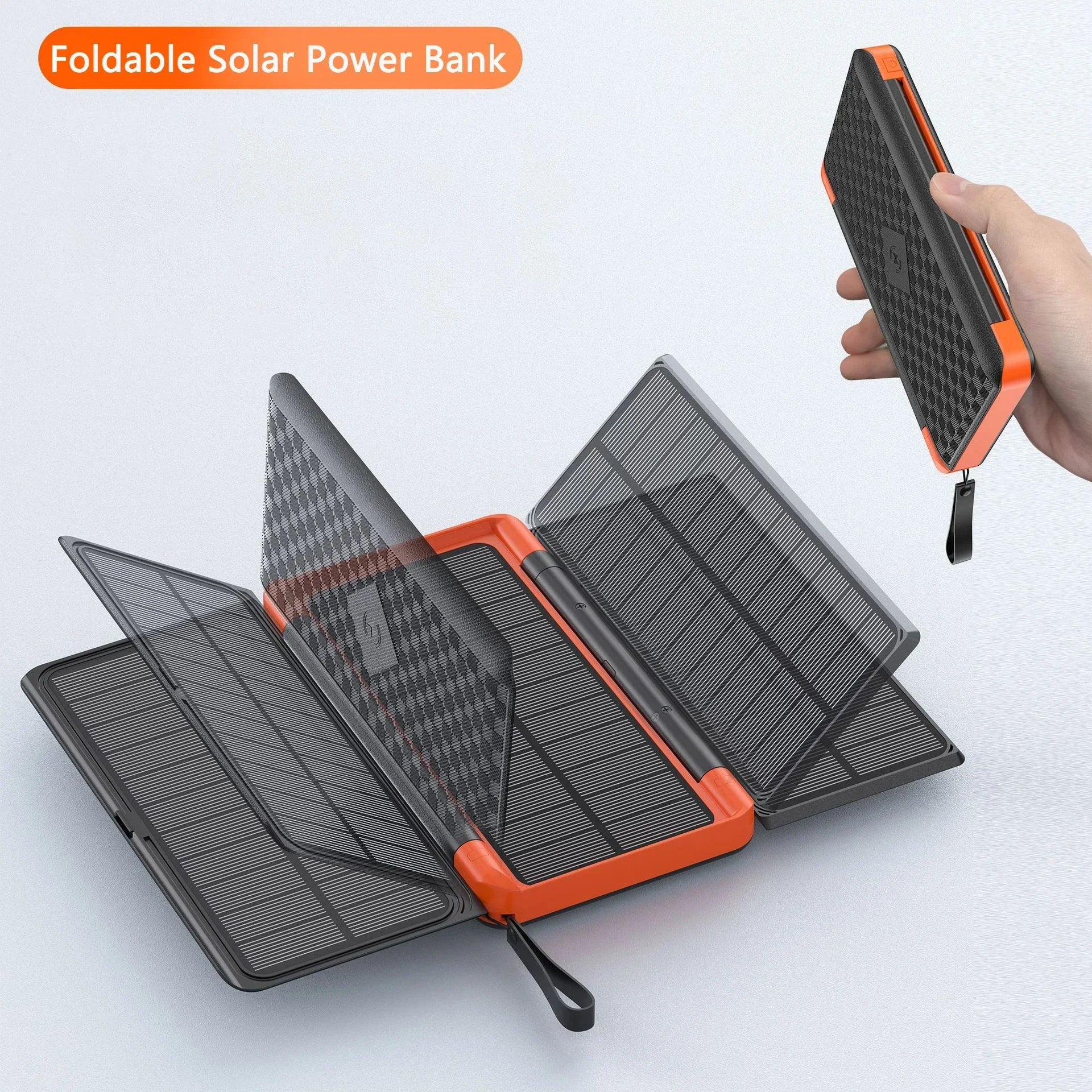 Portable 20000mAh Solar Power Bank with Wireless Charging LED Display and Dual USB Output