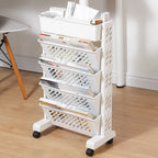 5 Tier Rotatable Storage Rack Movable Book Organizer Trolley for Home Office Study