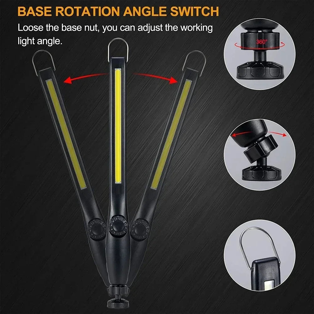 Portable USB Rechargeable COB LED Work Light Magnetic Utility Lamp for Camping and Repairs