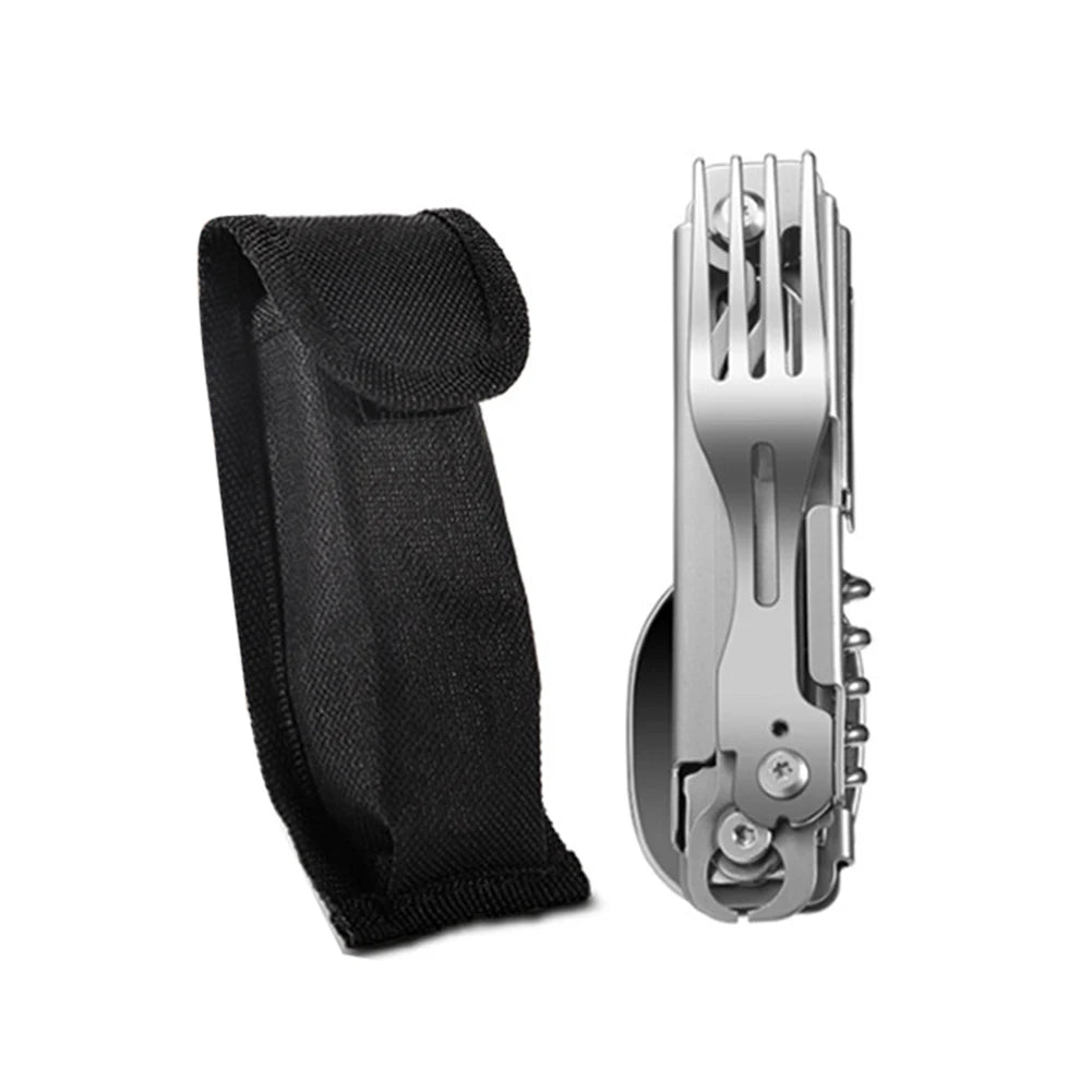 1 pc 6 in 1 Multifunctional Cutlery Set Outdoor Tableware Camping Portable Meal Knife Fork Spoon Bottle Outdoor Camping Cookware