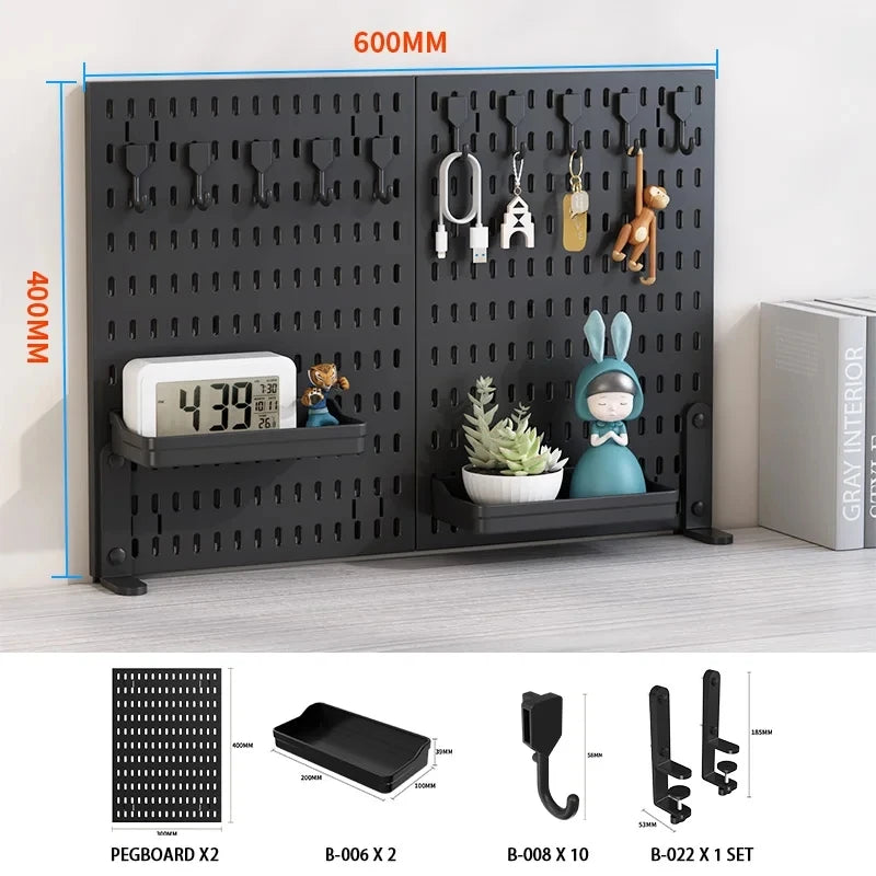 Desktop Pegboard Organizer Kit with 2 Display Panels, 10 Hooks and 2 Storage Trays for Home Office Storage