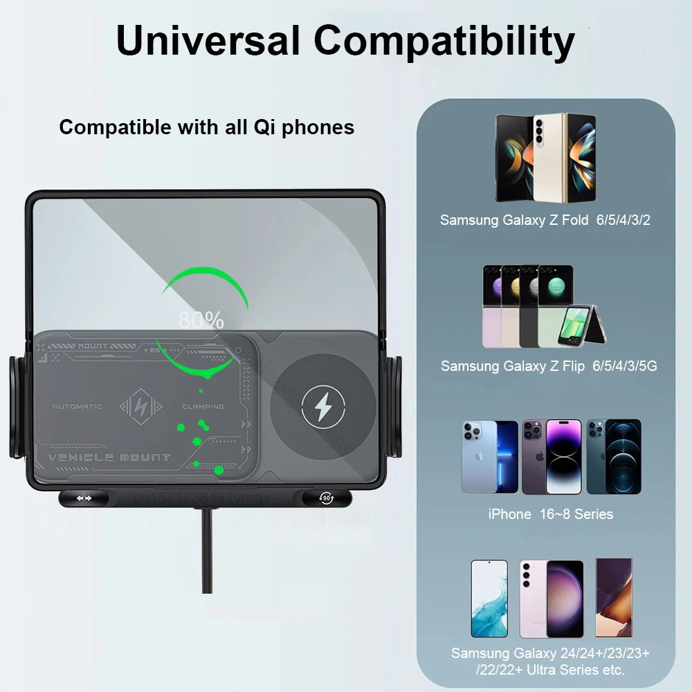 15W Wireless Car Charger with Dual Coil Fast Charging Phone Holder for Air Vent Mount