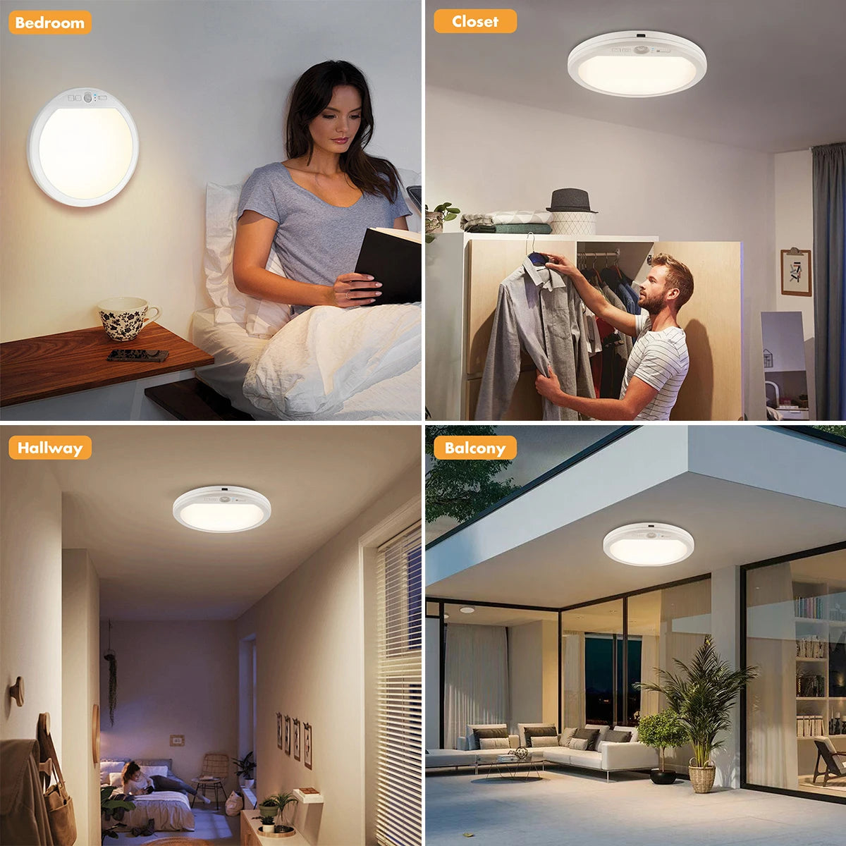 Portable Rechargeable LED Ceiling Light with Motion Sensor and Remote 5000mAh Battery for Hallway Closet