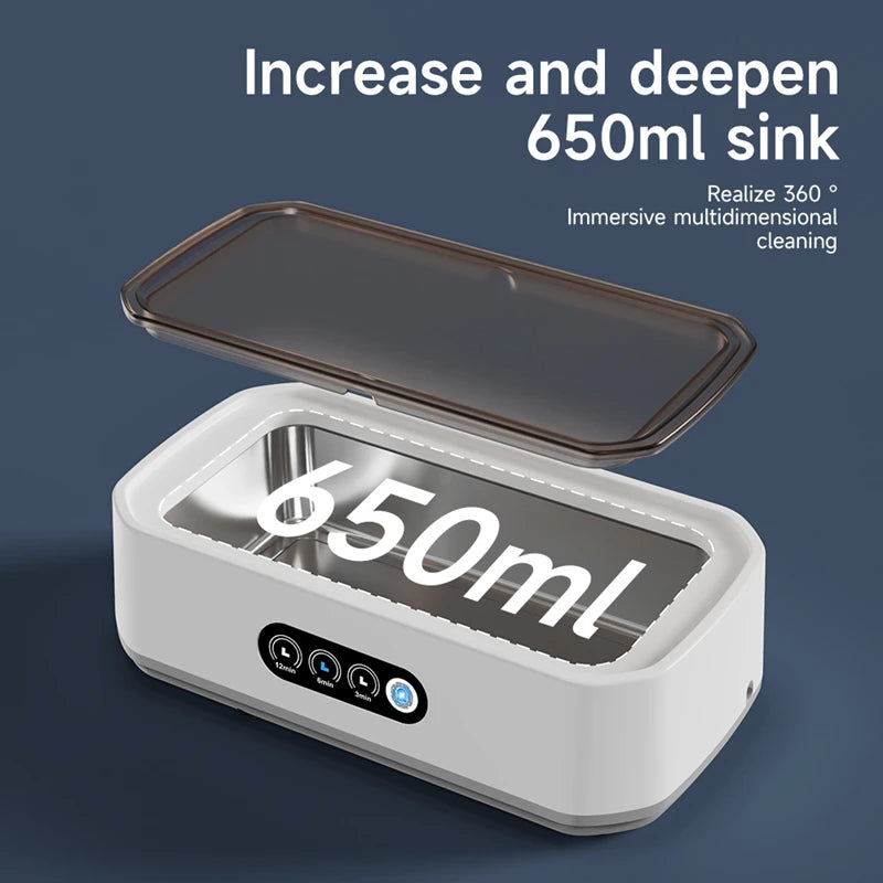 Portable Ultrasonic Cleaner 650ml 18W High Frequency Cleaning Machine for Glasses and Jewelry