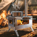 Portable Stainless Steel Camping Wood Stove with Chimney Pipes for Outdoor Cooking and Camping Use