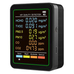 6-in-1 Air Quality Monitor with CO2, TVOC, CO, PM, Temperature & Humidity Detection – Portable