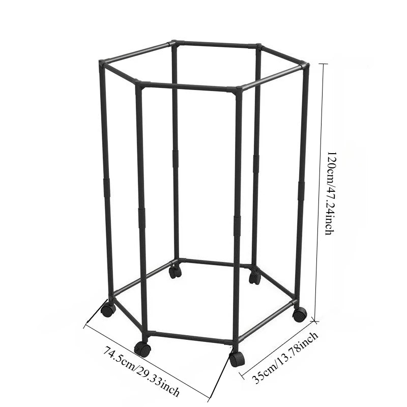 Hexagon Clothes Rack with Wheels Freestanding Metal Garment Rack Rotating Coat and Hat Storage Stand