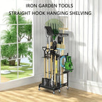 Heavy Duty Garden Tool Organizer Rack with Storage Slots for Rakes Brooms and Long Handle Tools