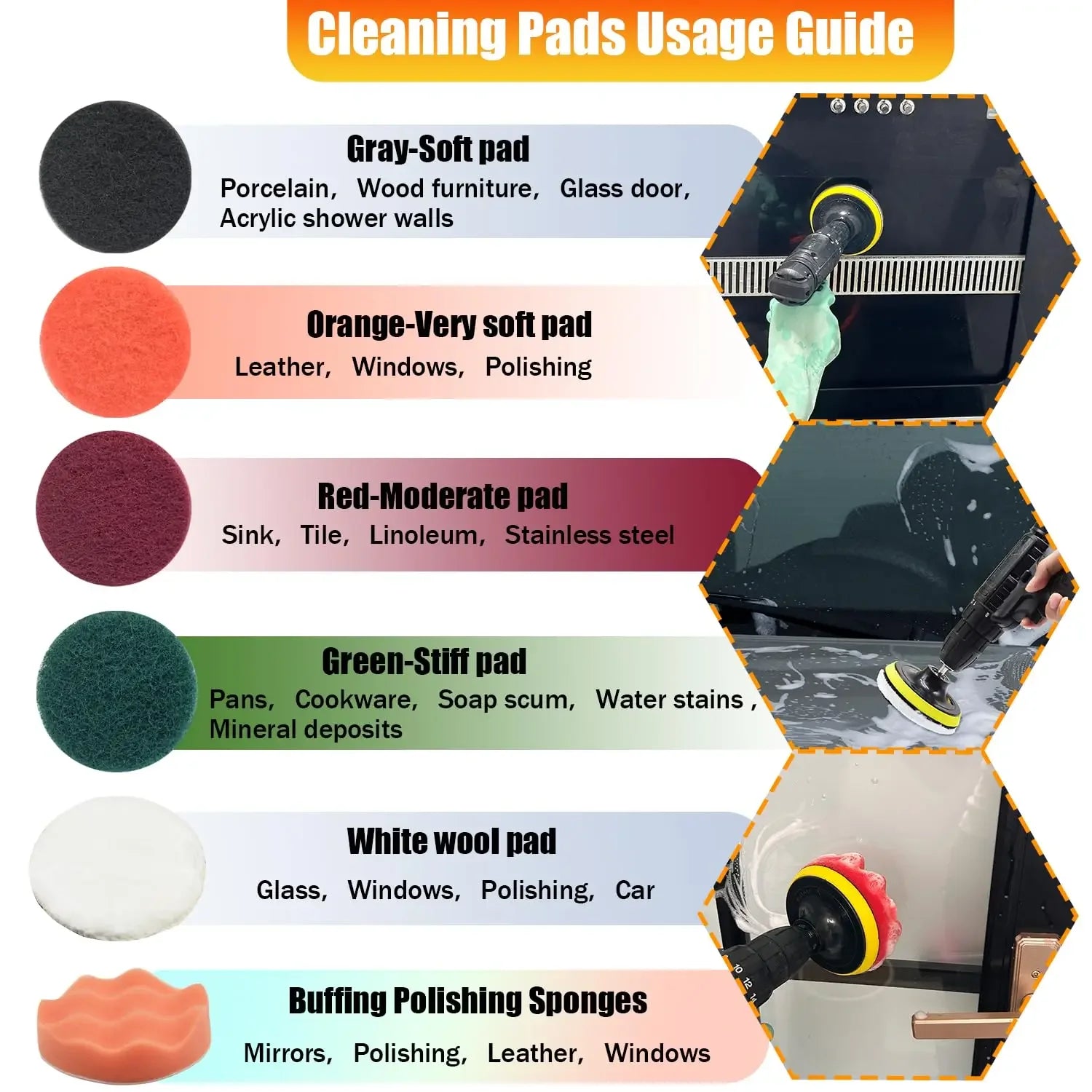 31 Piece Drill Cleaning Brush Attachment Set with Scouring Pads, Sponge Pads & 15cm Extension Shaft