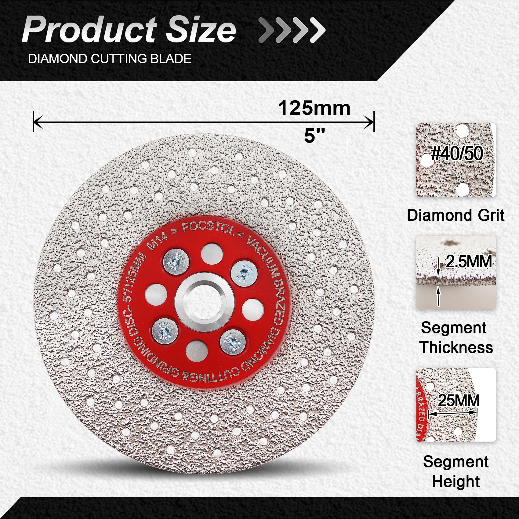 Diamond Cutting Disc 125mm M14 Thread 40-50 Grit Grinding Blade for Tile Marble Granite Ceramic