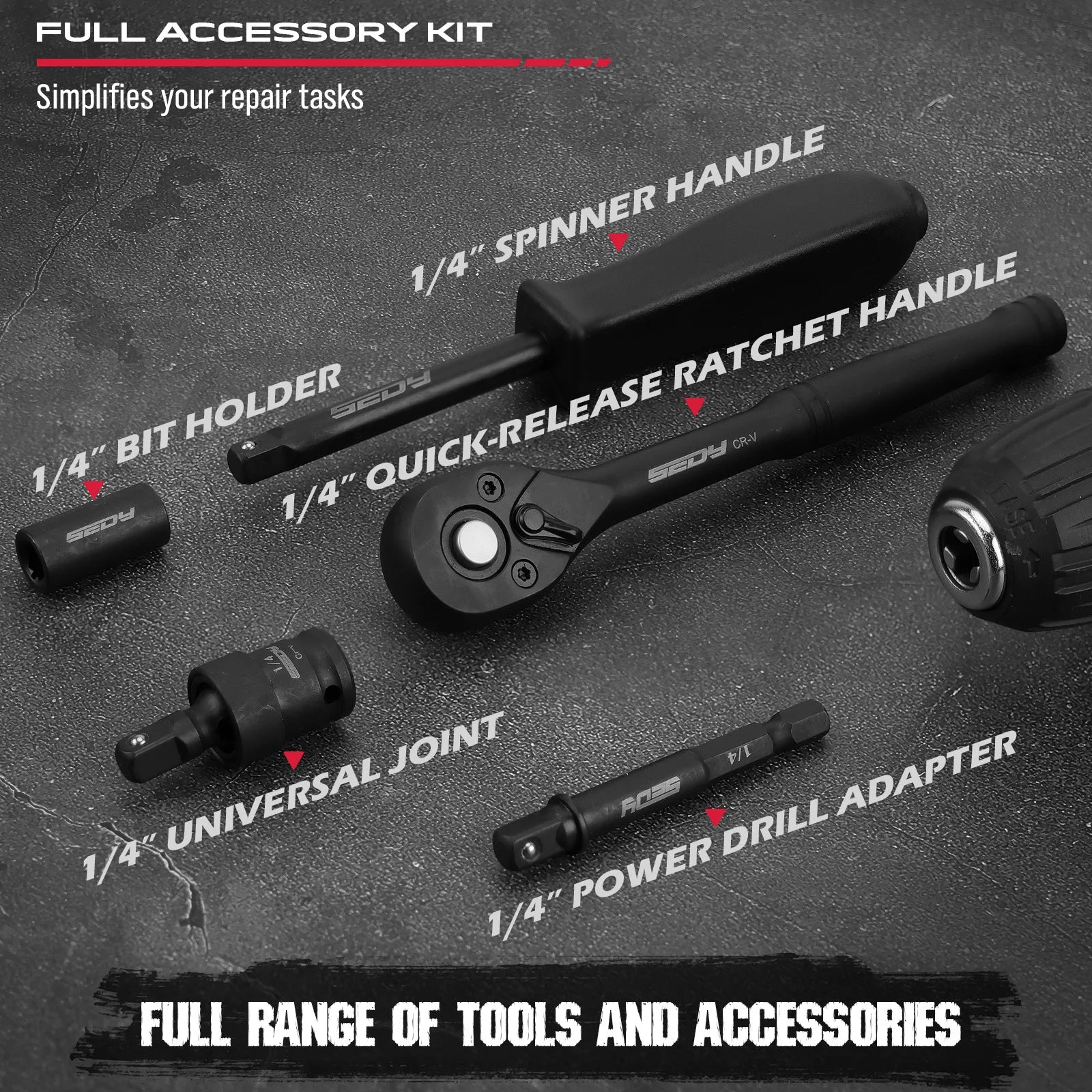 64 Piece 1/4" Drive Socket Wrench & Bit Set with Deep and Shallow Sockets Cr-V Steel Tool Kit