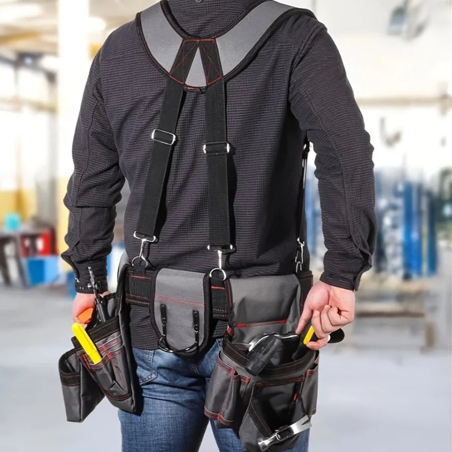 Heavy Duty 22 Pocket Tool Belt with Suspenders Adjustable Utility Work Belt for Construction and Repairs