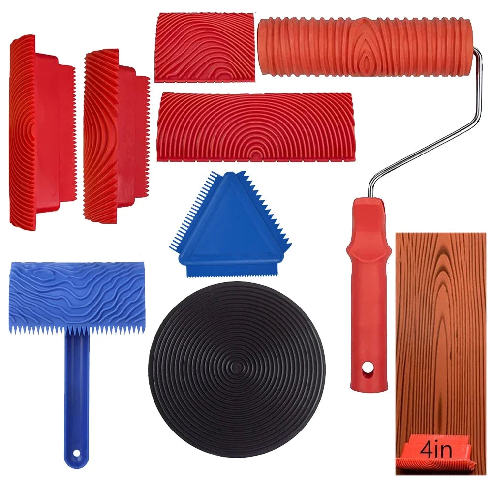 Reusable Wood Grain Paint Roller with Handle Decorative Texture Tool for DIY Home Projects