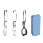 Portable 3-Piece Stainless Steel Camping Cutlery Set with Storage Box Foldable Outdoor Tableware
