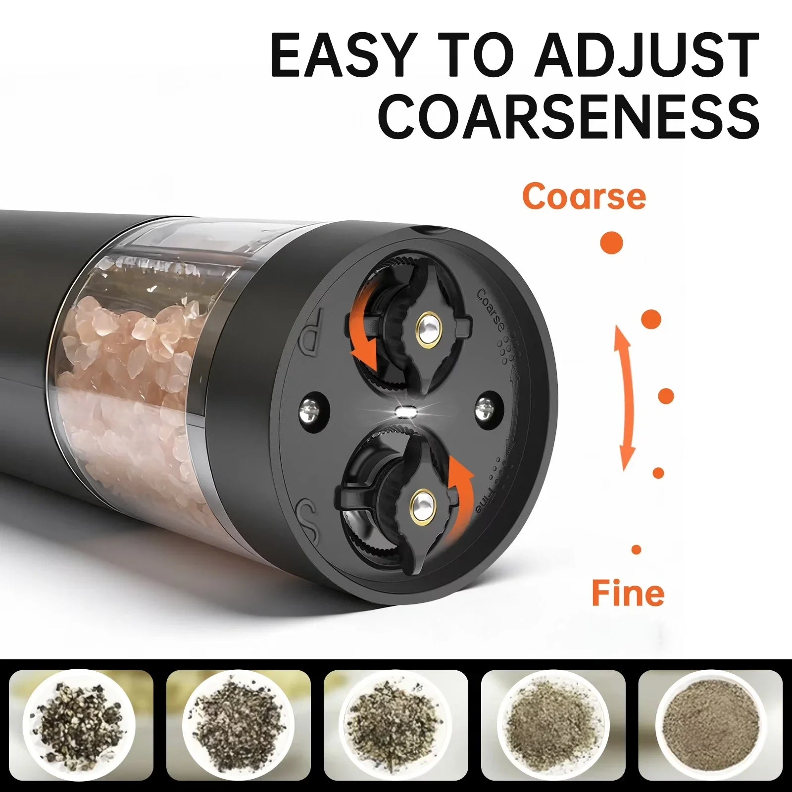Rechargeable Electric Salt and Pepper Grinder with Adjustable Coarseness and Large Capacity