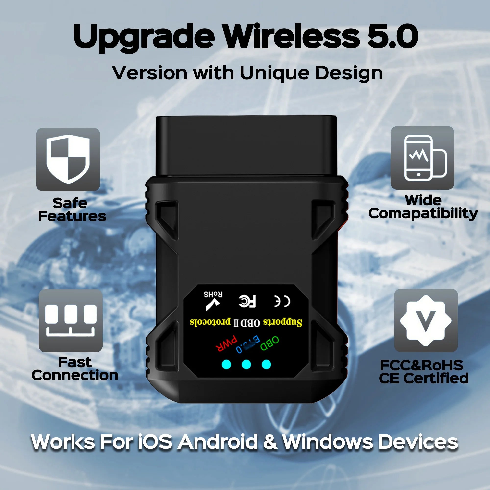 Wireless OBD2 Scanner Bluetooth Diagnostic Tool for Vehicles with Mobile App Support