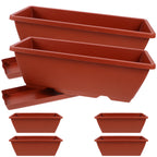 6pcs Large Rectangular Plant Pots with Trays Plastic Balcony Garden Flower Planters