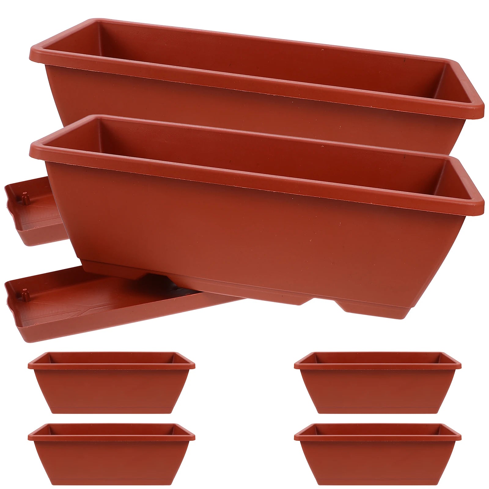6pcs Large Rectangular Plant Pots with Trays Plastic Balcony Garden Flower Planters
