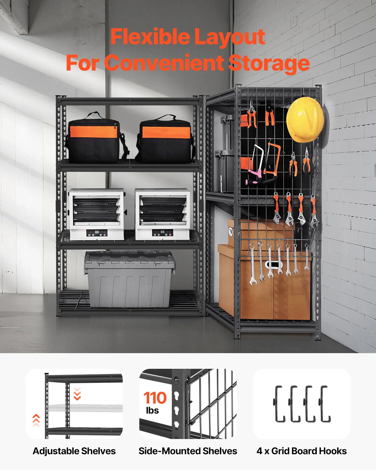 Heavy Duty 4 Tier Storage Shelves Adjustable Metal Garage Rack 2400lbs Capacity