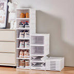 Foldable Shoe Storage Box 6 Layer Stackable Transparent Shoe Organizer Cabinet
