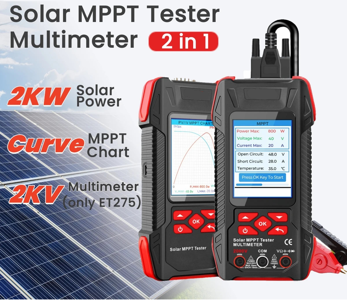 Rechargeable Solar Panel Tester with 3.2 Inch Display and MPPT Curve Analysis for Photovoltaic System Testing