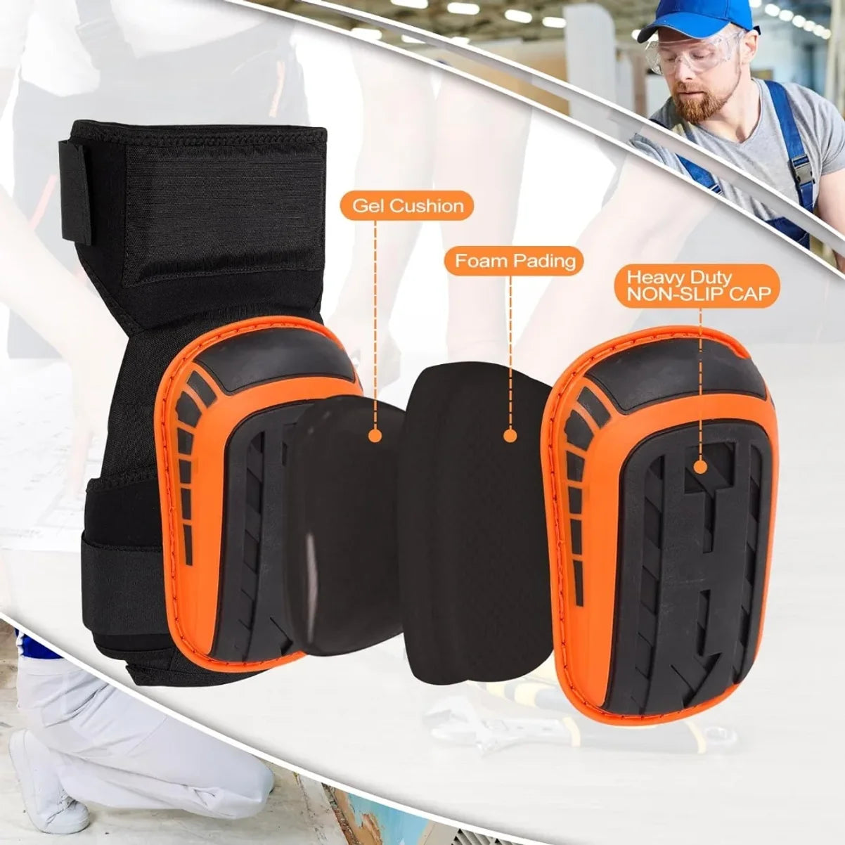 Knee Pads Heavy Duty Gel and EVA Foam Cushioned Adjustable Work Knee Pads with Extension Strap