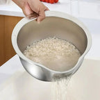 Stainless Steel Rice Washing Bowl with Integrated Strainer Colander for Rice Fruit and Vegetable Washing