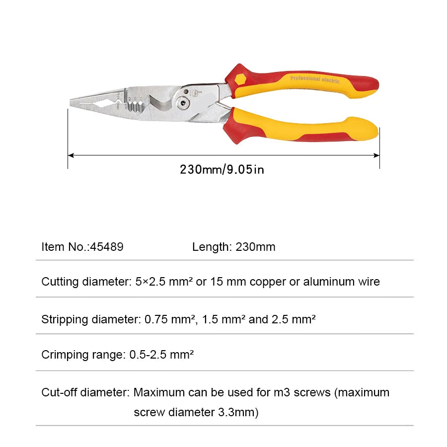 Heavy Duty 8 in 1 Insulated Electrician Pliers with Wire Stripper Cutter and Crimping Function