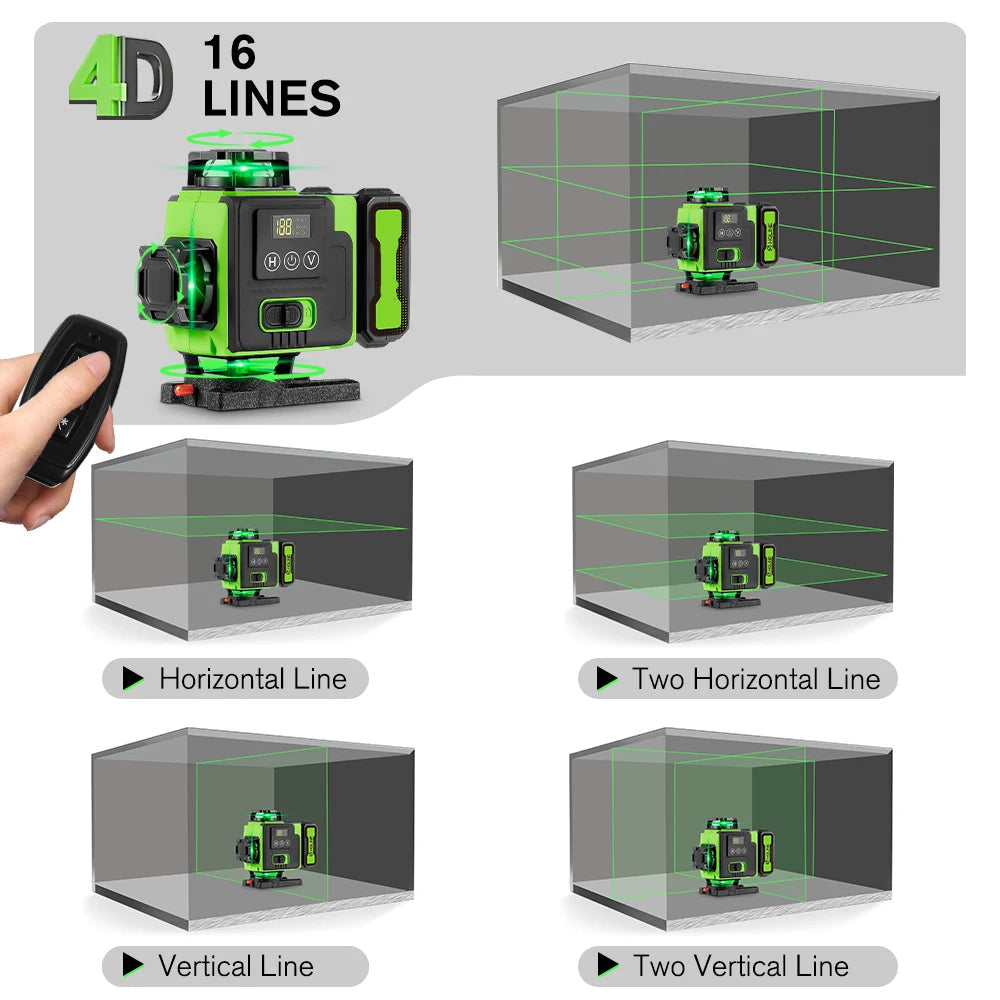 Rechargeable 16 Line Laser Level with APP Remote, Power Display and Adjustable Tripod